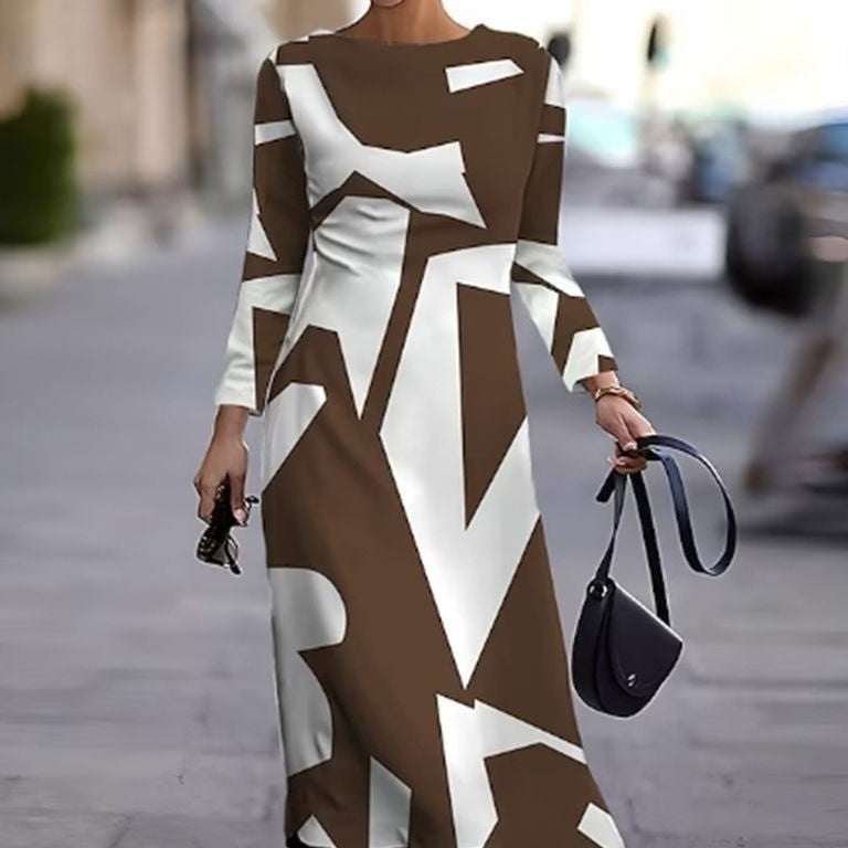 Damen Langarm Kleid mit grafischem Design und elegantem Schnitt EB
