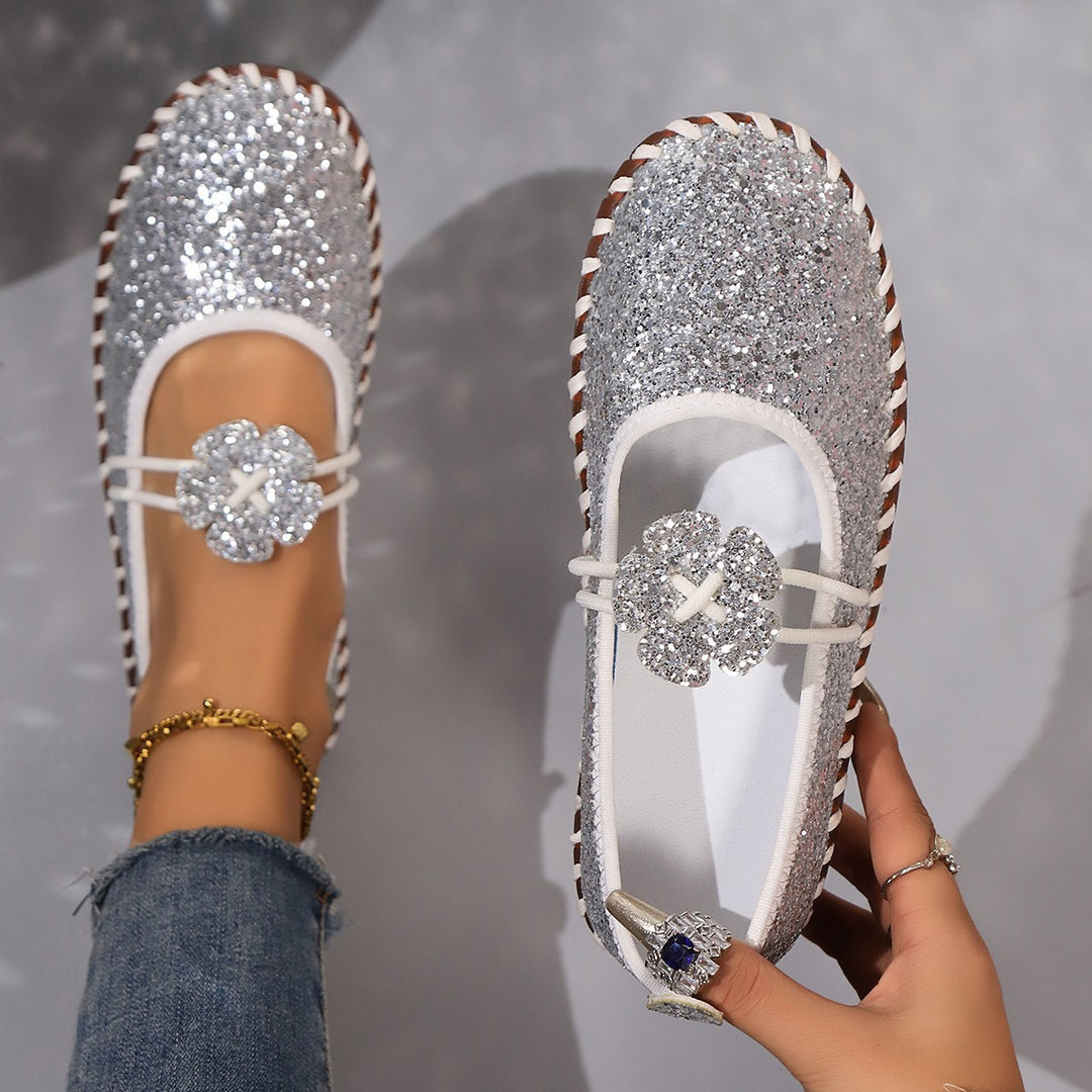 Damen nan flache Mokassin-Ballerina mit Paisley-Laserprint elastischem Kordelverschluss handgenähter Rahmennaht und flexibler profilter Laufsohle EB