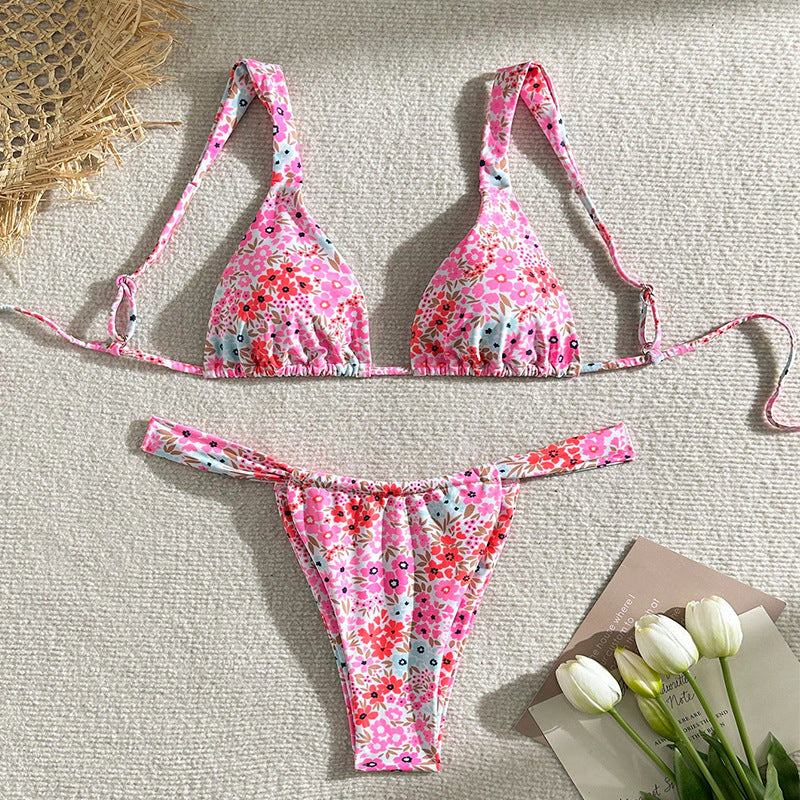 Damen Triangel-Bikini mit verstellbaren Trägern und floralem Muster EB
