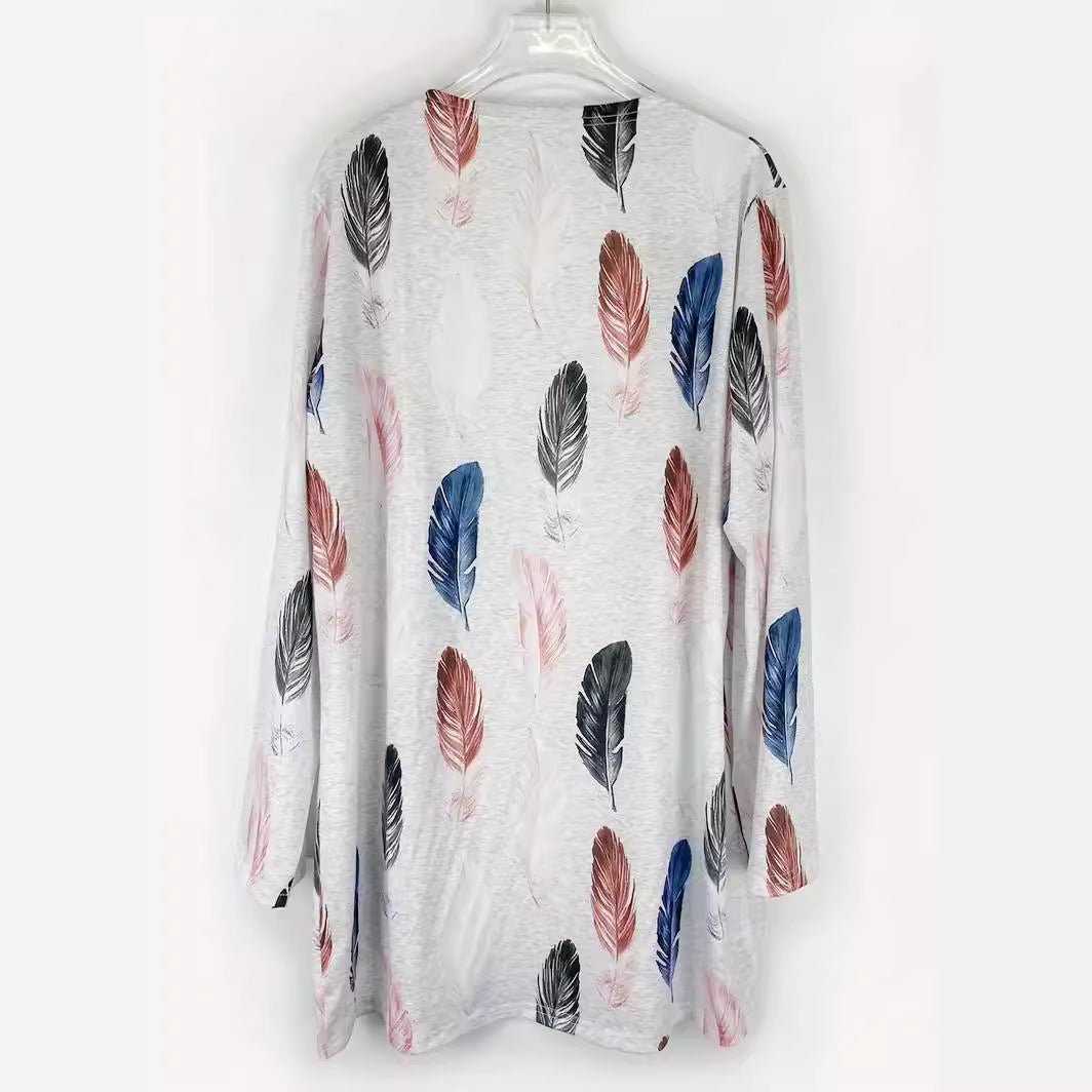 Damen Langer Cardigan mit floralem Muster und praktischen Taschen EB