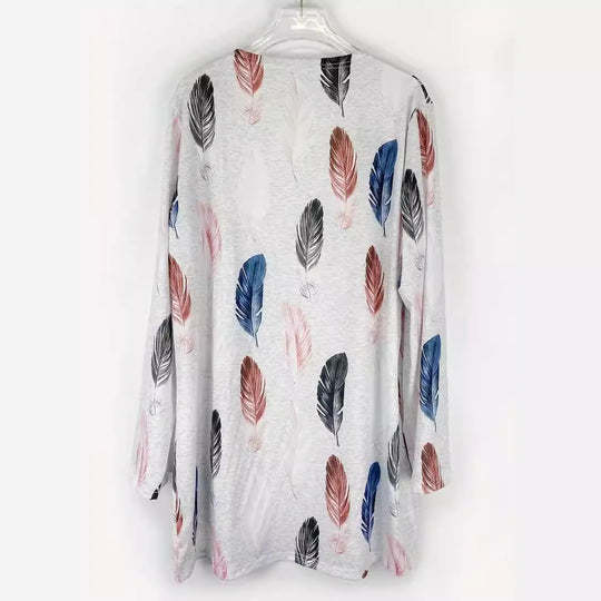 Damen Langer Cardigan mit floralem Muster und praktischen Taschen EB
