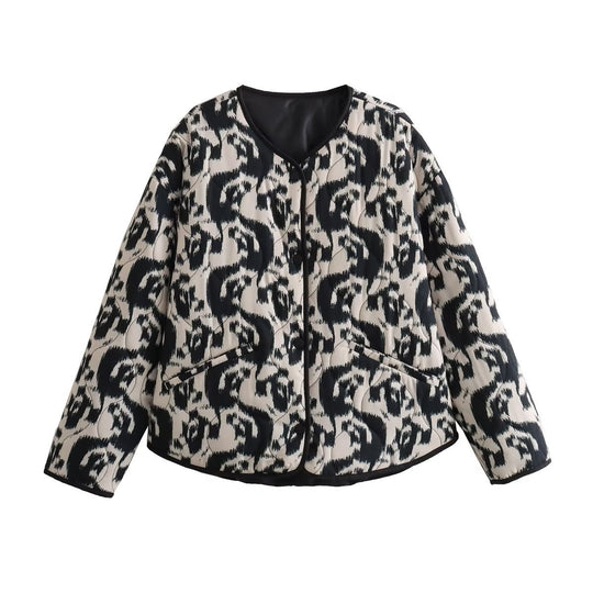 Damen gesteppte Freizeitjacke mit einzigartigem Tiermuster und praktischen Taschen EB