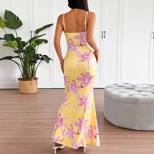 Damen Körperbetontes Maxikleid mit Blumenmuster EB