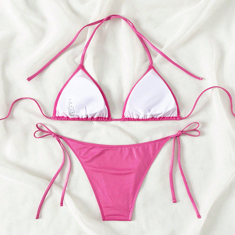 Damen Triangle-Bikini mit verstellbaren Bindebändern und glänzender Oberfläche EB