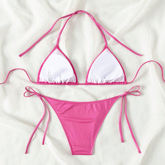 Damen Triangle-Bikini mit verstellbaren Bindebändern und glänzender Oberfläche EB