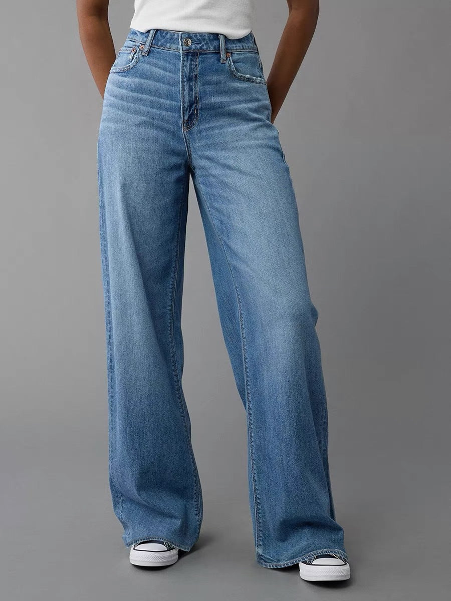 Damen Weit geschnittene Jeanshose mit hohem Bund und lässigem Schnitt EB