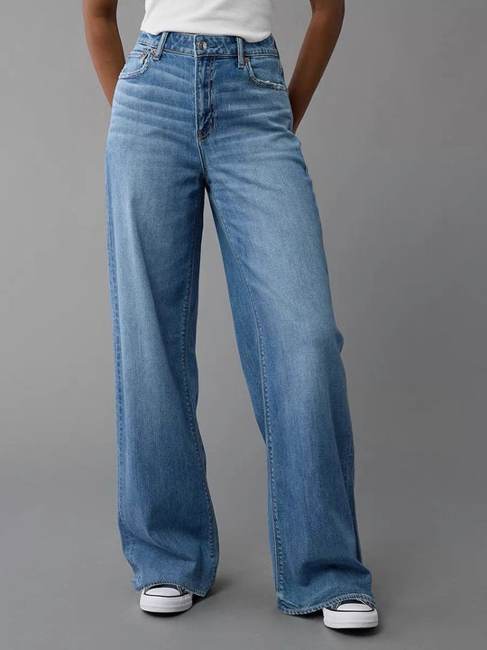 Damen Weit geschnittene Jeanshose mit hohem Bund und lässigem Schnitt EB