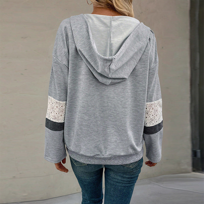 Damen Kapuzenpullover mit V-Ausschnitt und seitlichen Streifen EB