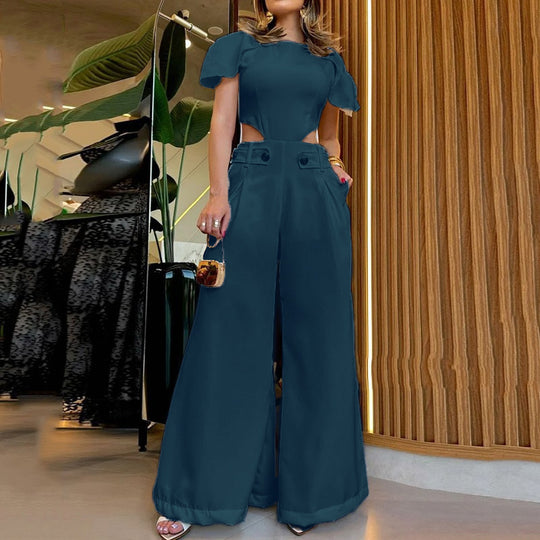 Damen Eleganter Jumpsuit mit Schnittdetails und weich fließenden Hosenbeinen EB