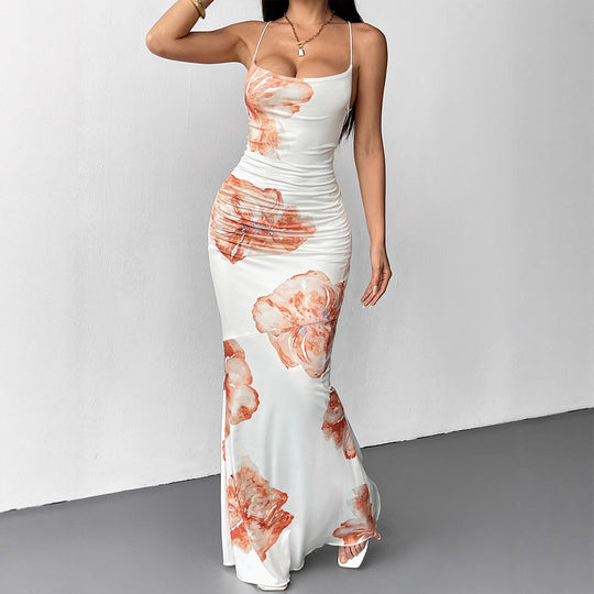 Damen Maxikleid mit zarten floralen Akzenten und schimmerndem Stoff EB