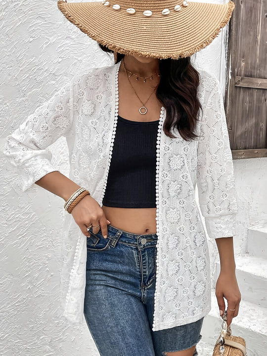 Damen Spitzen Kimono-Cardigan mit feinen Stickereien EB