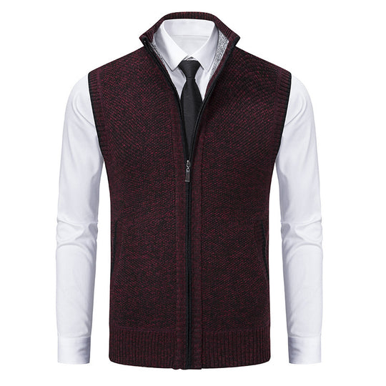 Herren elegante Strickweste mit hohem Kragen und praktischen Reißverschlusstaschen EB