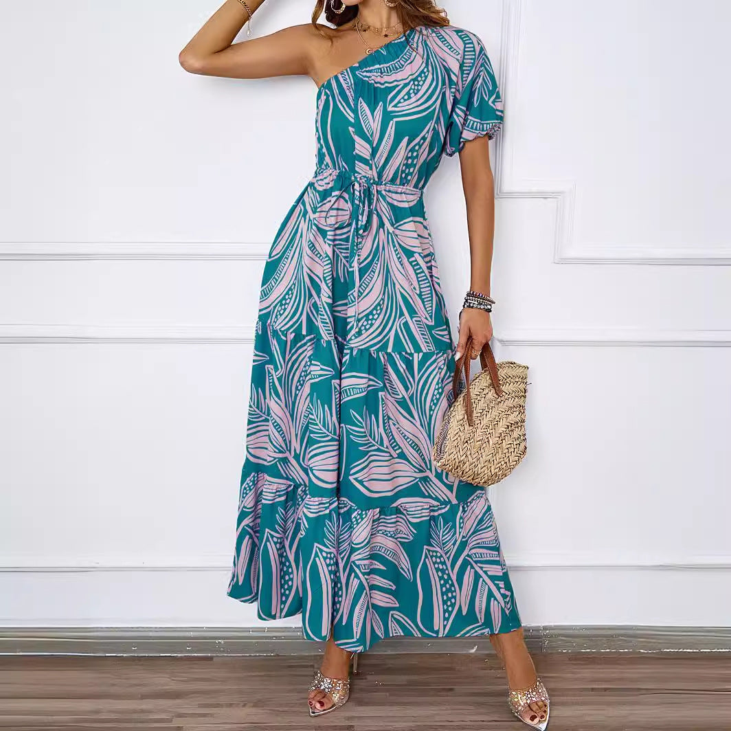 Damen Maxikleid im asymmetrischen Design mit floralem Muster und Wickelgürtel EB