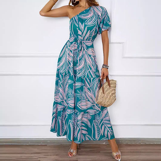 Damen Maxikleid im asymmetrischen Design mit floralem Muster und Wickelgürtel EB