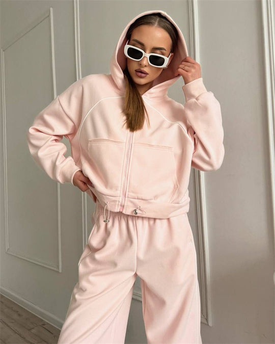Damen nan Kapuzenjacke und weite Jogginghose Set mit kontrastnähten EB