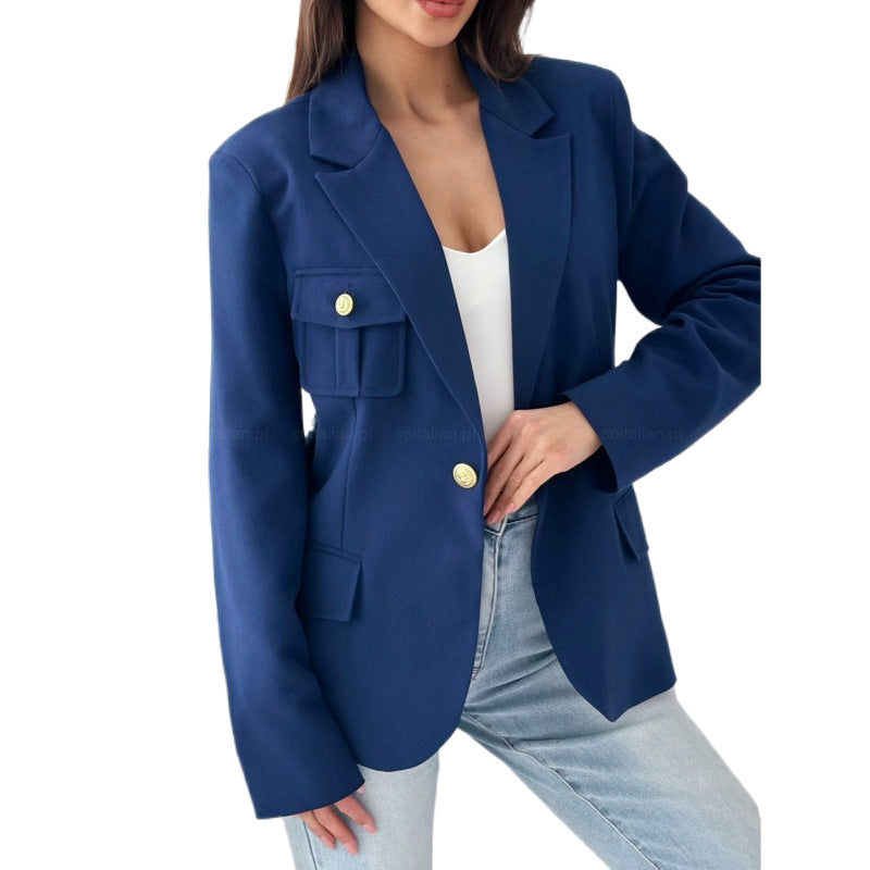 Damen klassische doppelt-knöpfte taillierte Blazer mit Taschen-Detail EB