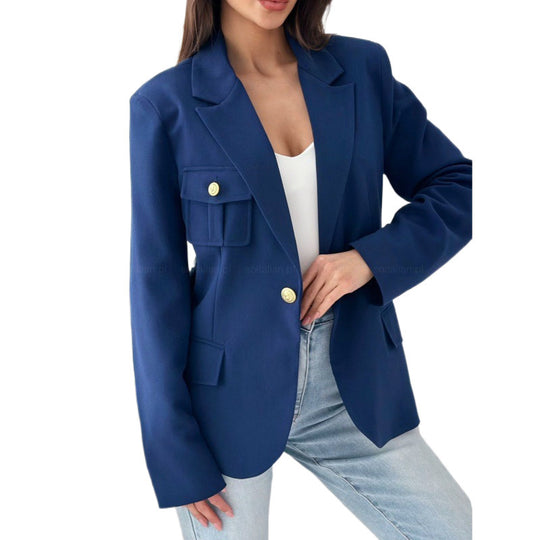 Damen klassische doppelt-knöpfte taillierte Blazer mit Taschen-Detail EB