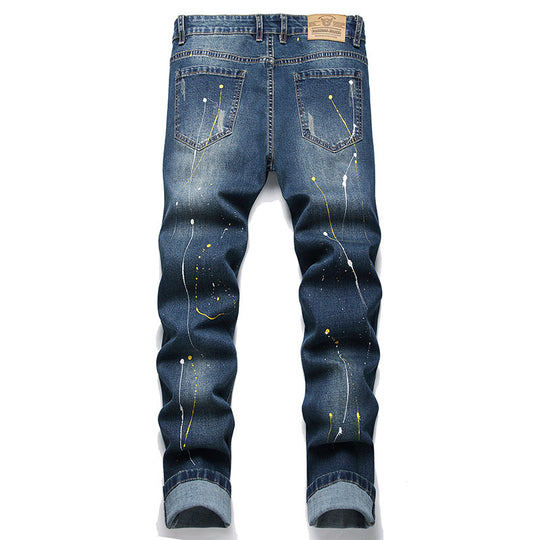 Herren kreative Ripped Jeans mit einzigartigen Farbklecksen EB
