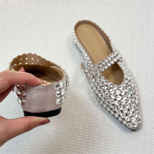 Damen elegante und glamouröse Mules mit Strassverzierungen EB