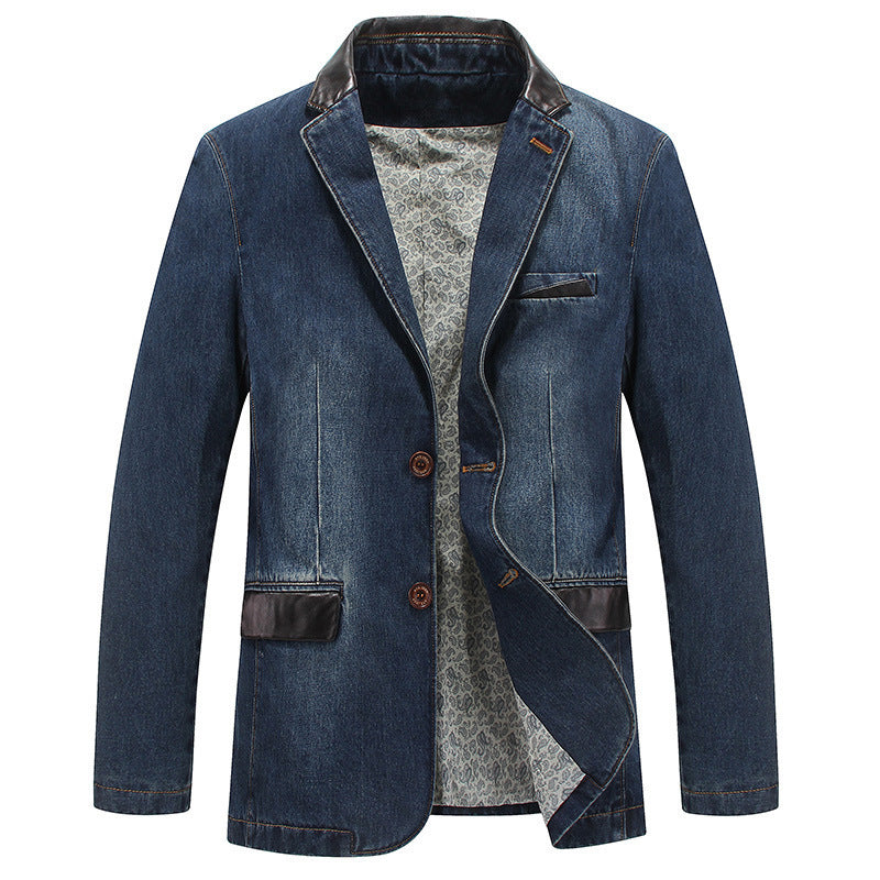 Herren Jeansblazer mit Lederoptikdetails und floral gefüttertem Innenfutter EB