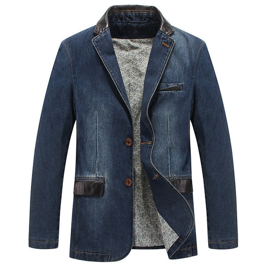 Herren Jeansblazer mit Lederoptikdetails und floral gefüttertem Innenfutter EB