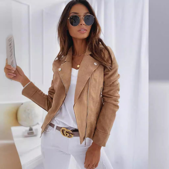 Damen modische Bikerjacke mit seitlichen Reißverschlüssen EB