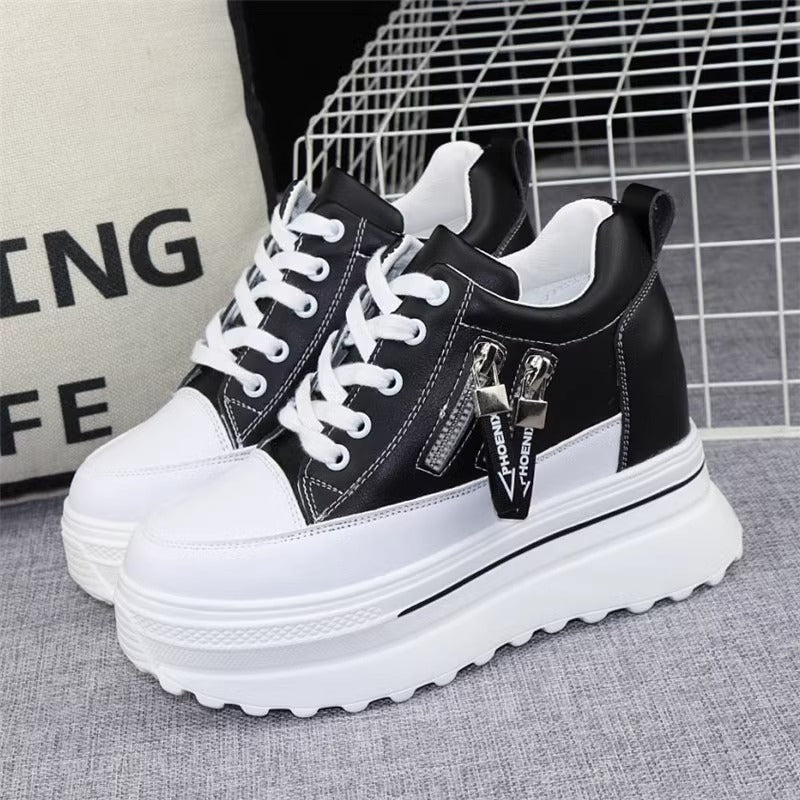 Damen Sportliche Sneaker mit Plateau und Reißverschluss EB