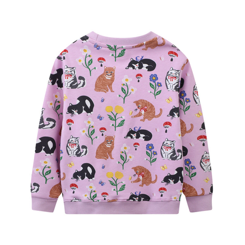 Mädchen Sweatshirt mit buntem Tier- und Blumenmuster EB