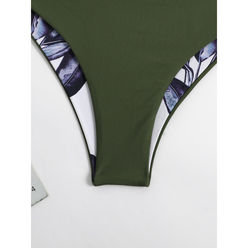 Damen Triangel-Bikini mit modischem Floral-Muster und einseitigem Träger EB