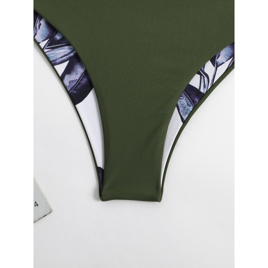 Damen Triangel-Bikini mit modischem Floral-Muster und einseitigem Träger EB