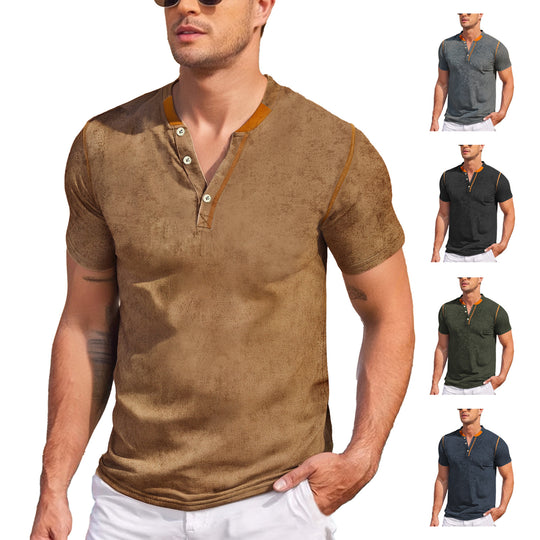 Herren nan lässiges Kurzarm-Grandadshirt mit kurzer Knopfleiste, Kontrastpaspel und weichgewaschener Struktur EB