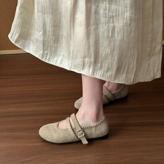Damen Elegante Ballerinas mit dekorativen Schnallen und weichem Wildleder EB