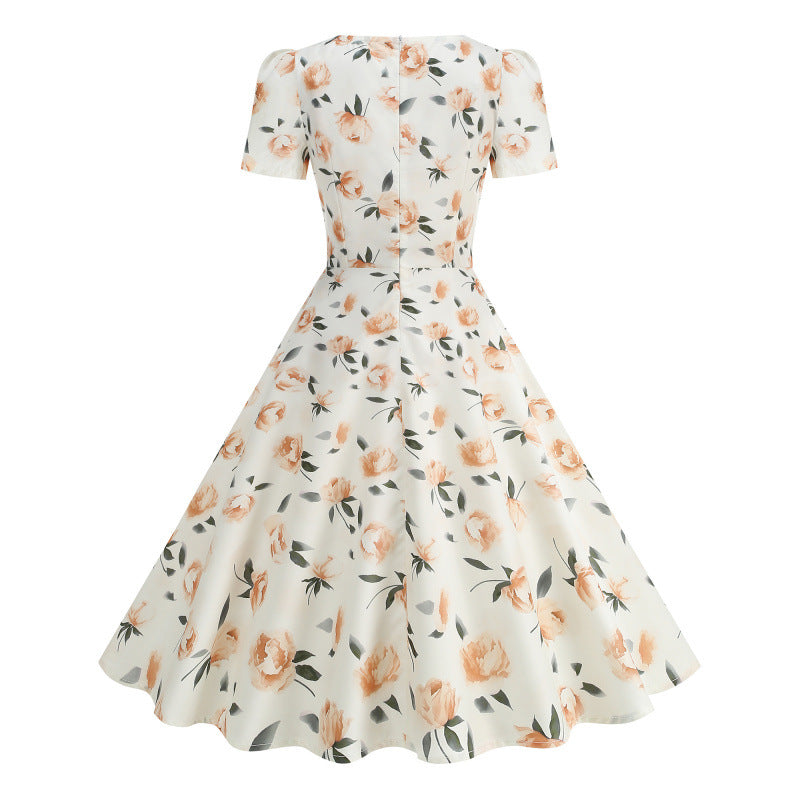 Damen Freizeitkleid mit floralem Design und schwingendem Rock EB
