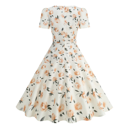 Damen Freizeitkleid mit floralem Design und schwingendem Rock EB