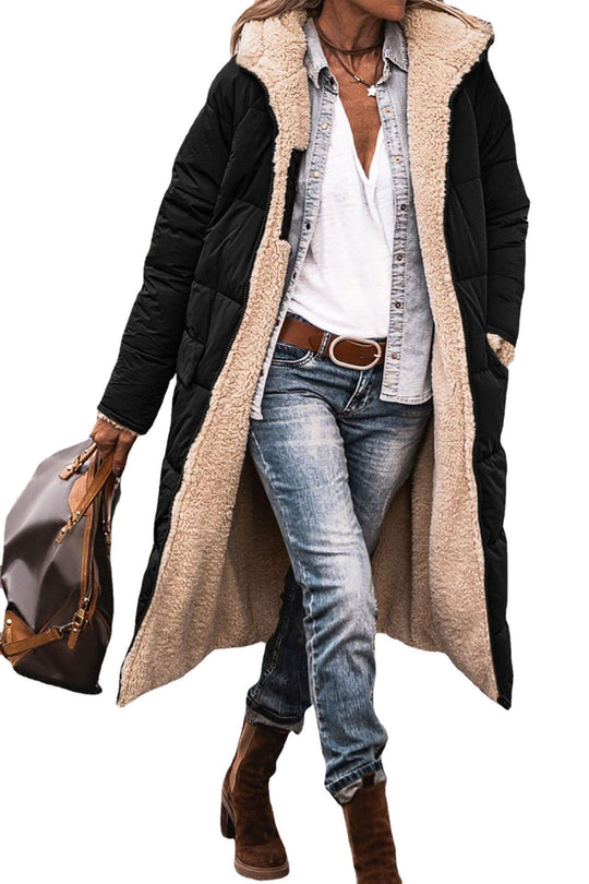 Damen Lange Winterjacke mit weich gefüttertem Kragen EB