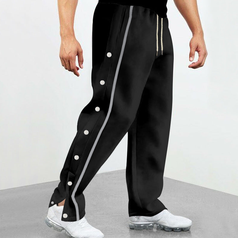 Herren nan seitliche Druckknopf-Trainingshose mit Kontraststreifen und weitem Schnitt EB