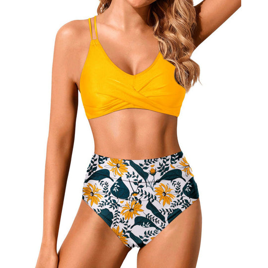 Damen Hochtailliertes Bikini-Set mit gerafftem Oberteil EB