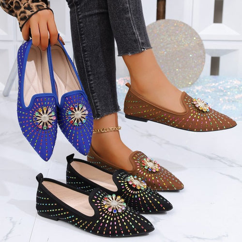 Damen elegante Ballerinas mit funkelndem Blumenapplikation EB