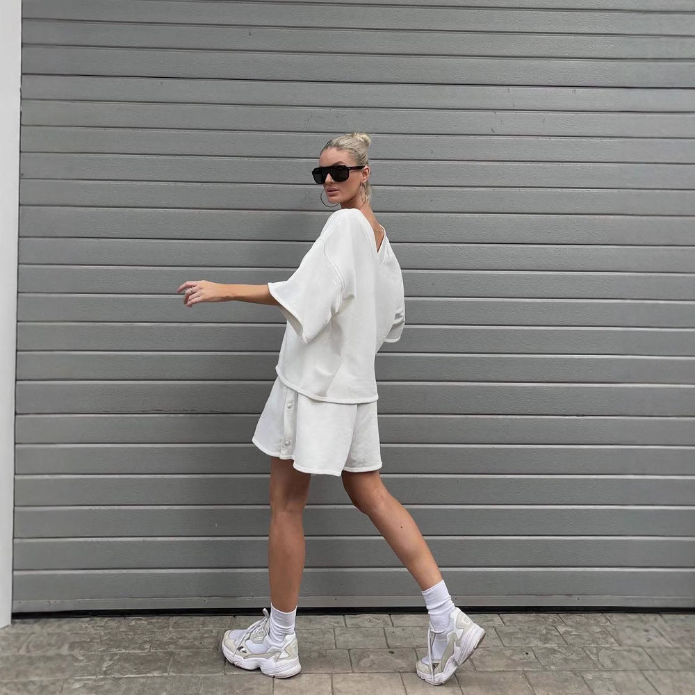 Damen lässiges Lounge-Set mit oversized Oberteil und Shorts EB