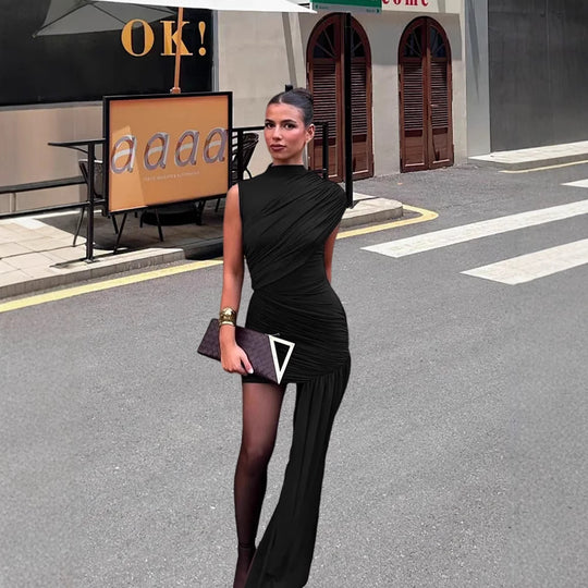Damen Couture-Minikleid mit asymmetrischem Schnitt und Raffungen EB
