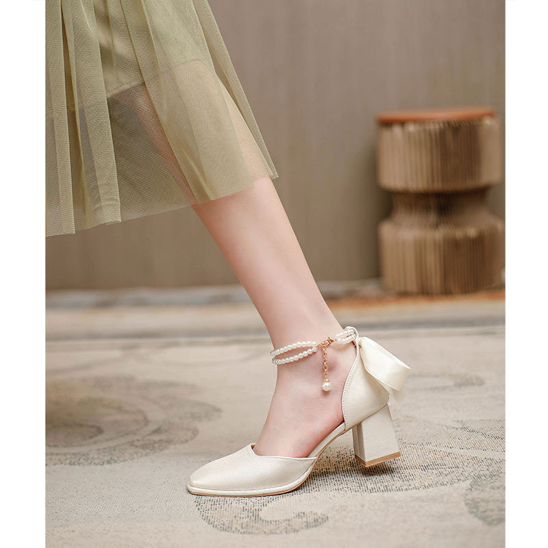 Damen elegante Slingback Schuhe mit perlverziertem Riemen EB