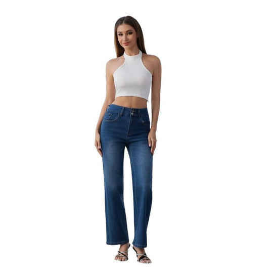 Damen Weit geschnittene Jeans mit hohem Bund und klassischem Denim-Look EB