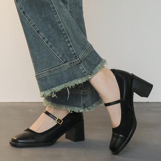 Damen Elegante Mary Jane Schuhe mit Blockabsatz und stilvollem Riemchen EB
