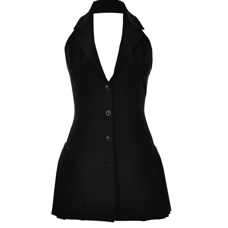 Damen Modisches Blazer-Kleid mit tiefem V-Ausschnitt und seitlichen Taschen EB