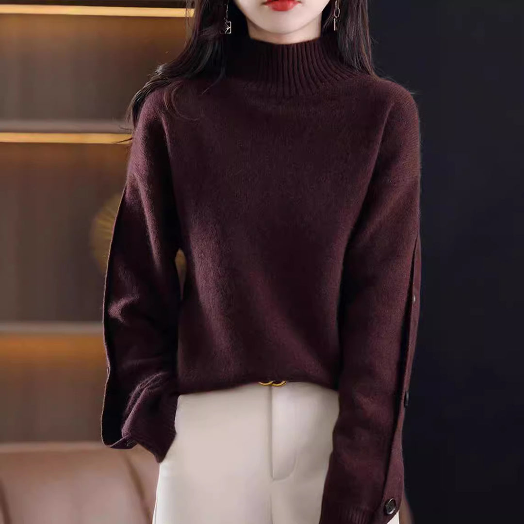 Damen Eleganter Rollkragenpullover mit Knopfdetails und weichem Material EB
