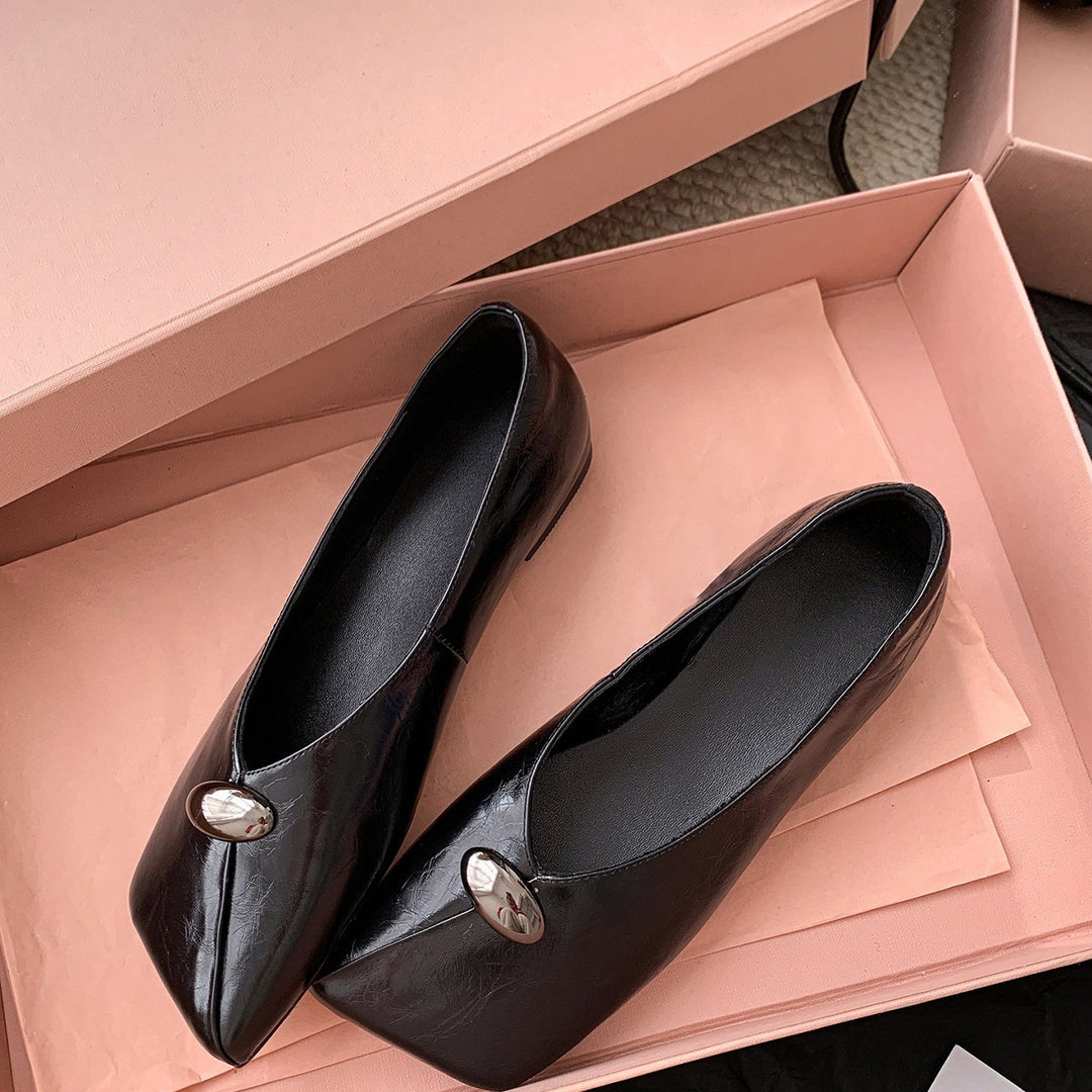 Damen Klassische Ballerinas mit modischem Knopf EB