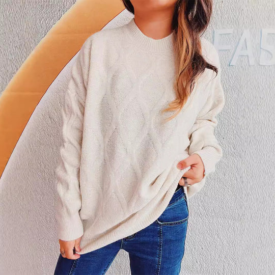 Damen Grobstrickpullover mit elegantem Rautenmuster und voluminösen Ärmeln EB