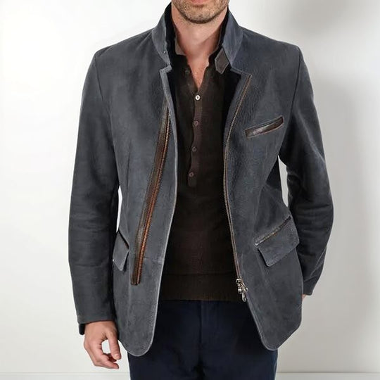 Herren nan elegante Wildlederjacke mit Stehkragen und verdecktem Reißverschluss EB
