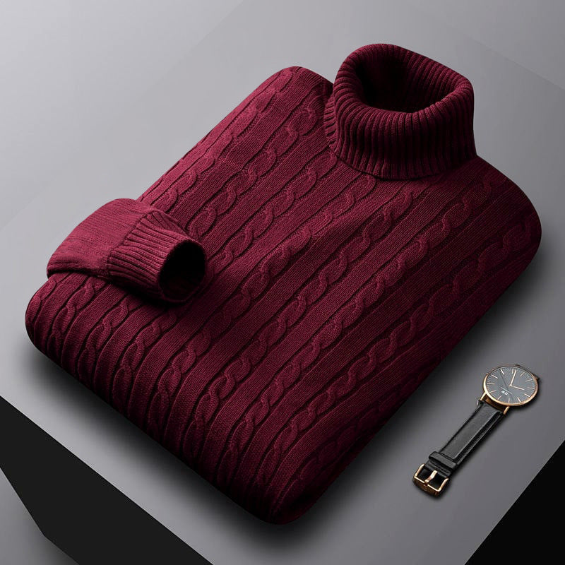 Herren nan grob gestrickter Rollkragenpullover mit Zopfmuster und wärmender Strickstruktur EB