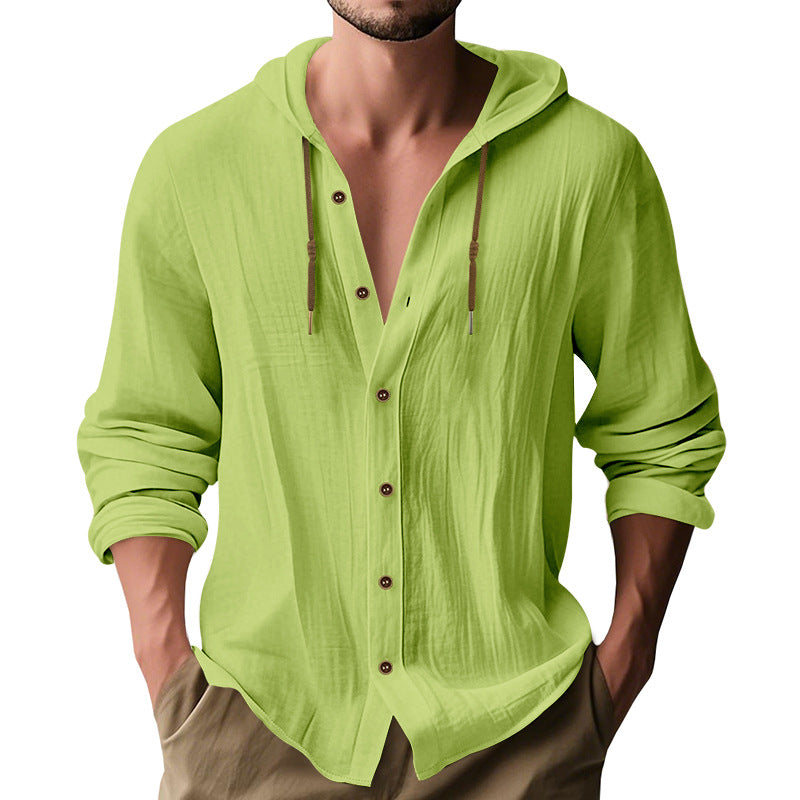 Herren lässiges Kapuzenshirt aus atmungsaktiver Baumwolle mit Knopfleiste und verstellbarem Kordelzug EB